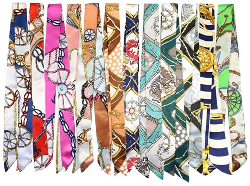 12 Pcs Handbag Scarf, Satin Scarf, Bag Scarf, Lightweight and Soft,with Good Breathability,for Ladies Universal in All Occasions Handbag,Hairstyle and Clothing Matching (12 Styles)