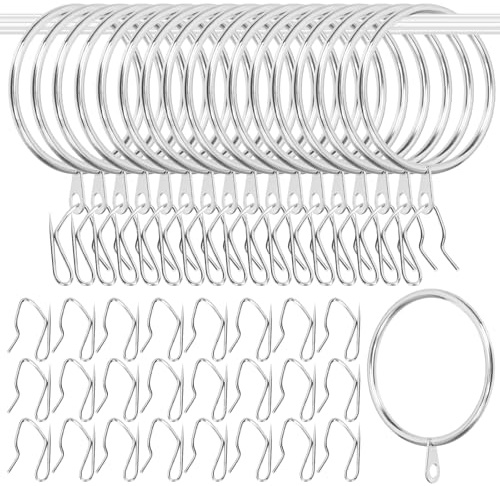 Glarks 30 Ensembles 50mm / 2inch argenté métal draperie Rideau bagues suspendues Ensemble, Comprend 30pcs bagues de Rideau et 30pcs draperie Crochets de Broche, draperie coulissante Eyelet bagues