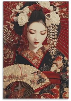 KNZVCXUEH Geisha Giapponese Quadro Su Tela Quadro Moderno Cultura Giapponese Olio Su Tela Per Camera Da Letto E Da Pranzo, Soggiorno, Cucina Canvas Impermeabile 20x30inch(50x75cm)
