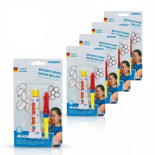 alldoro 68713 Magic Balloon Ballonpaste mit Blasröhrchen 5er Set, DIY-Ballonfiguren formen, 5 x 20 g Paste in Zufallsfarbe, für Kinder ab 5 Jahren