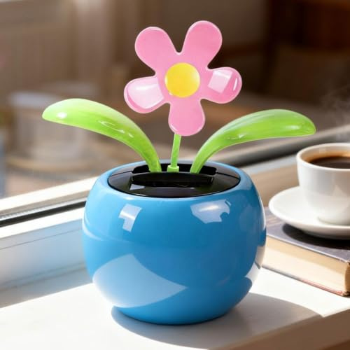 JOCNIKA Solar Dancing Flowers Sunflower Decoration Sunflower Solar Powered Dancing Flowers Cute Car Decor for Men Women Funny Swinging Flower Ornaments for Office Desk Car Home Decorations (Blue)