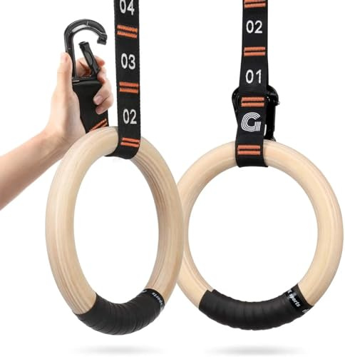 HNULGVI Gymnastikring i trä 28 mm/32 mm med justerbara remmar för halkfria nummer för träning för tävling (28 mm)