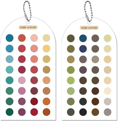 Set De 2 Tarjetas De Colorimetría De 12 Estaciones, Guía De Paleta Personal para Ropa Y Maquillaje, Tarjetas Portátiles De Doble Cara con Más De 60 Colores Y Cadena De Bolas(#C)
