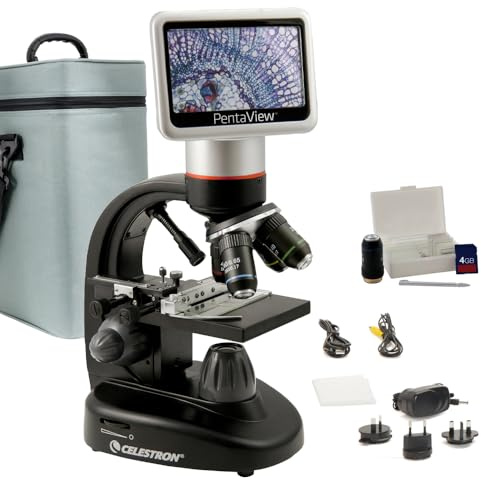 Celestron – PentaView LCD Digital Microscope – 4.3 Screen – 5MP Camera – 40x–2400x Magnification – Rotating Head – SD Card Included –TV Output – Ideal for Slides, Labs, Classrooms, Biology, Education