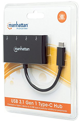 Manhattan 162746 USB 3.1 Generation 1 Type C-Hub (4 USB Type A-Ports, Stromversorgung über USB) schwarz