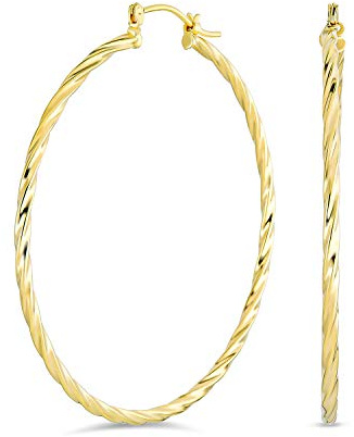 Classic Twisted Rope Big Hoop Earrings Yellow Gold Plated Lightweight 2