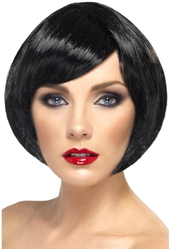 Smiffys Babe Wig, Black Short Bob with Fringe, Ladies Glamour Wigs Fancy Dress, Adult Dress Up Wigs