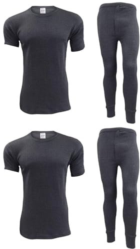 Gaffer Mens Thermal Sets 2 Pack Short Sleeve Tshirt Johns Bottoms Top T Shirt Ski Wear Dark Grey Charcoal Large