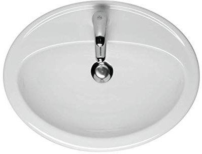 VBChome Waschbecken Oval 54cm x 41cm Weiß Waschtisch Einbauwaschbecken Waschplatz Bad Badezimmer Gäste-Bad aus Keramikmit, 1 Hahnloch, mit Überlauf