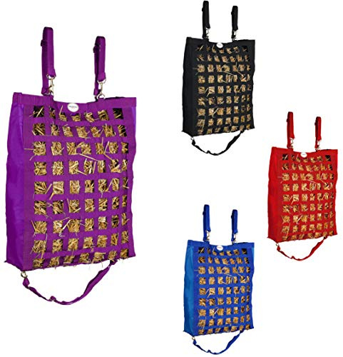 Majestic Ally Sac de foin à alimentation lente pour chevaux, chargeur de voyage réglable pour remorque, simule le pâturage, réduit les déchets, 13x10x3, violet