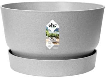 Elho Greenville Bowl 33 - Macetero por Exterior - 100% Plástico Reciclado - Ø 32.5 x H 19.4 cm - Gris/Living Concrete