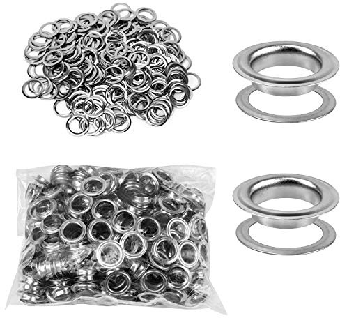 QWORK Oeillet de rondelle Kit, 500 pièces oeillet et 500 pièces de rondelle, 10 mm (3/8 po), pour Chaussures Vêtements Toile Bâche, argent