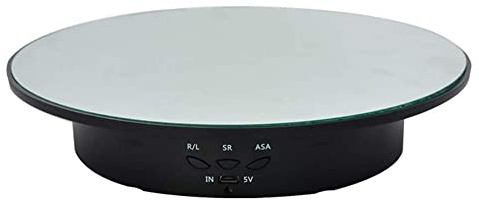 Qinmay 360-Degree Electric Rotating Turntable, Rechargeable Low Noise Adjustable Smooth Rotation Non-Slip Display Stand for Photographic Products (Black, 7.8 inches/Load 17 LB/with Mirror Glass)