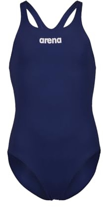 ARENA Solid Swim Pro Team Girls' One-piece Swimsuit, Quick-Drying, Sports Swimsuit in MaxLife ECO-Fabric with Chlorine Resistance and UPF 50+ UV Protection Navy-White
