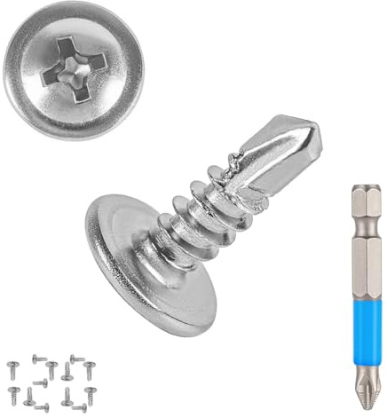 QSJ 120PCS #8 x 1/2'' Sheet Metal Screws 410 Stainless Steel Truss Head Fast Self Tapping Screws with Screwdriver Bit Silver