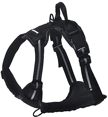 Amazon Basics Arnés para perro con diseño sin tirones, ajustable, suave, acolchado, chaleco, con tiras reflectantes, tamaño Extra grande, negro