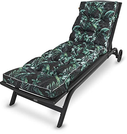 Bielik Stepp Auflage Gartenliege – wetterfeste Sonnenliege Auflage für Deckchair Holz, wasserabweisendes Gartenliegen Polster mit Oeko-TEX-Zertifikat und Befestigung – (grüne Blätter)