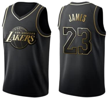 # 23 J a m e s Schwarz Gold Basketball Jersey, Unisex ärmellose Sport Weste Shirt.,Schwarz,S