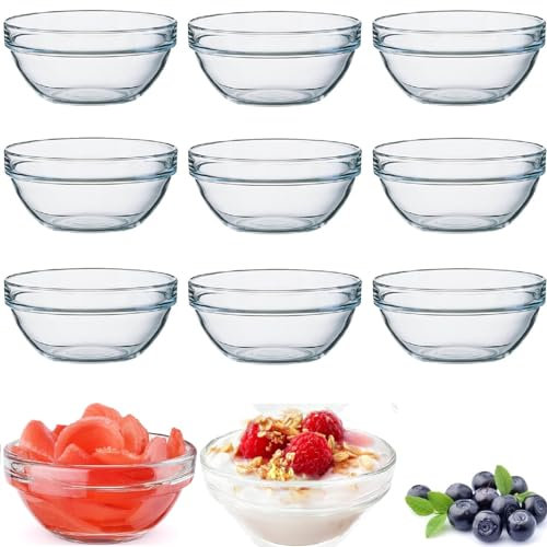 10x Dipschalen Klein Glas Dessertschalen Eisschalen, Glas Schalen Rund Dessertgläser Stapelbar Dip Schälchen Set, Klar Mini Soßen Schalen Für Tapas Pudding Creme Brulee, Spülmaschine & Mikrowelle