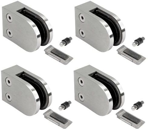 PRIOstahl Glashalter 4 Stück Glasklemmen Klemmhalter Glashalter mit Sicherungsplatte + Sicherungsstift 63 x 45 x 30 mm Anschluss: Flach für Glas 6 mm aus Edelstahl V2A