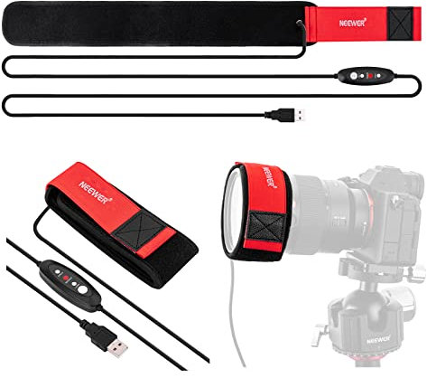 NEEWER USB Lens Heater, 16/400mm Lens Warmer for DSLR Camera and Telescope, 3 Temperature Regulator Settings, Dew Heater Strip Prevents Dew, Fog & Condensation for Telescope Camera Astrophotography