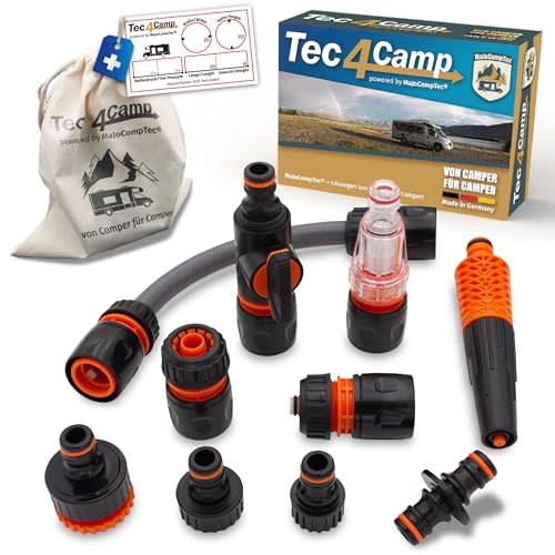 MaJoCompTec® CONNECT-30 Wohnmobil Wasserfilter Set | Caravan Wasser Einfüllstutzen Tankdeckel Zubehör | Schlauchverbinder kompatibel mit Gardena (Anschluss-Set ECO mit Filter)