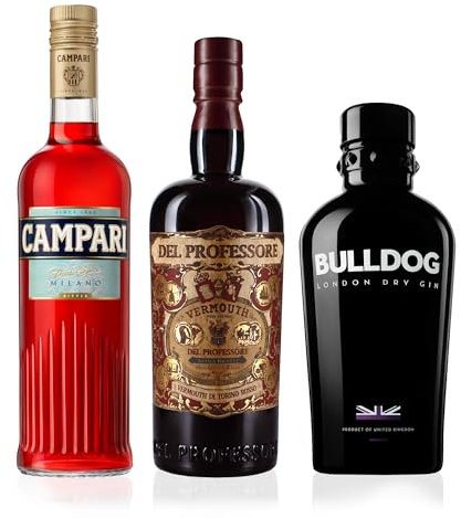 Campari Negroni - Campari Bitter 70 cl + Del Professore Vermouth Rosso 75 cl + Bulldog Gin 70 cl, Set per Campari Negroni Cocktail