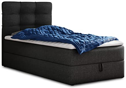 Sofnet Boxspringbett Best Mini mit Bettkasten und Matratzentopper - Einzelbett mit Bonell-Matratze und Topper, Polsterbett, Bett, Schlafzimmer (120 x 200 cm, Schwarz (Inari 100))