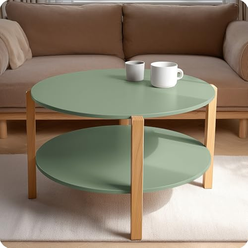 POSNORD Couchtisch Rund Ø 75 cm | Sofatisch mit 3 Massivholzbeinen | Moderner Skandinavischer Wohnzimmertisch | Beistelltisch Holz für Sofa & Couch | Couchtisch Olivgrün