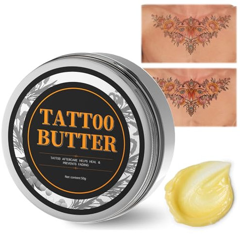 50g Beurre de Soin Post Tatouage,Hydrate,Baume de Voyage pour Tatouages,Tattoo Professional Butter,Pour Tatouages Neufs et Anciens