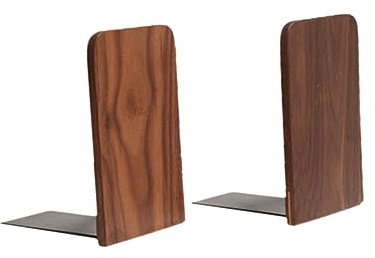 OSALADI 2Piezas Sujetalibros de Madera de Nogal Negro Soporte para Estantes de Libros y Revistas Organizador para Oficina y Escuela Diseño Cuadrado y Antideslizante