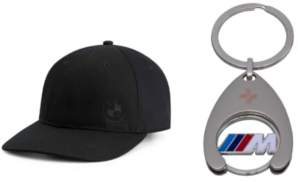 BMW Gorra negra unisex – Gorra original de 6 paneles con logotipo tono sobre tono – Gorra ajustable de algodón orgánico con control deslizante de aluminio – Gorra oficial de Lifestyle Fanwear + ficha