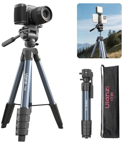 ULANZI TT39 155cm Stativ Kamera mit 360° Schwenk & -80°/+90° Neigekopf, Leichtes Stativ mit Handyhalterung, Reisestativ Kompatibel für DSLR, Handy (Gewicht 0,95 kg, Tragkraft 8 kg)