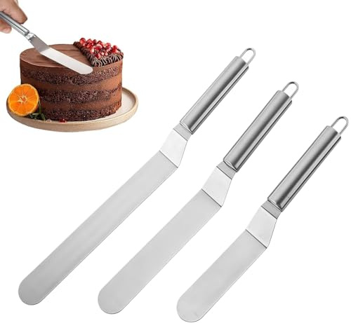 Heyumybit Juego de Espatula Reposteria,3 Espátulas de Glaseado Inoxidable,Espátula para Repostería en ángulo para Glaseado de Pasteles Magdalenas y Pasteles