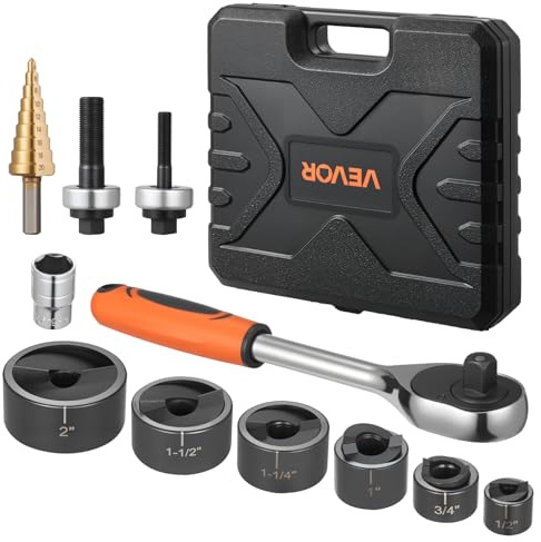 VEVOR Kit di Perforazione Manuale, Set di Punzoni per Espulsione a Cricchetto SLUG-Buster da 1,27 a 5,08 cm, con Chiave a Cricchetto 6 Dimensioni di Matrice, in Acciaio 40Cr Ko per Alluminio
