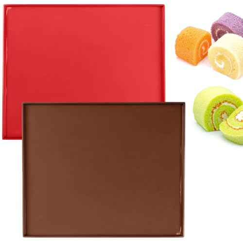 2 tappetini da forno in silicone con bordo, 30,5 x 25,8 cm, antiaderente, in silicone antiscivolo, per forno, tappetino per impasto e biscotto Swiss-Roll, riutilizzabili in silicone