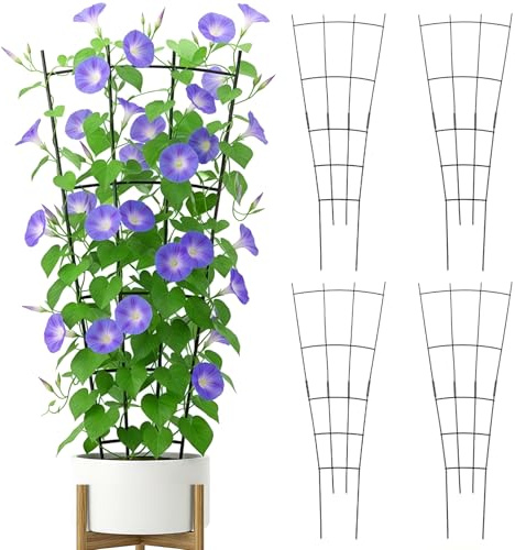 The Fellie Confezione da 4 graticci per piante rampicanti all'aperto/interno, in metallo resistente antiruggine, per piante in vaso, edera, Pothos, Monstera Hoya, a forma di ventaglio, nero