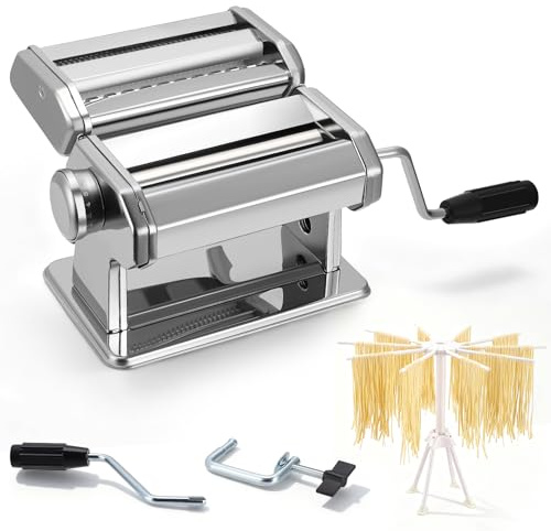 Yigowyigo Nudelmaschine Manuell, Pasta Maker mit 3 Schneidern und 9 Einstellbaren Stärkeeinstellungen, Edelstahl Pastamaschine für Tagliolini Spaghetti Fettuccine Tagliatelle 2mm zu 6 mm