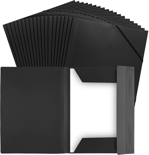 KEILEOHO 20 carpetas de plástico con cierre de goma, A4, color negro, carpeta de plástico para documentos A4, carpetas rápidas, para oficina o hogar