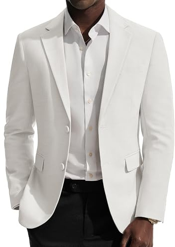 PJ PAUL JONES Sakko Chaqueta moderna para hombre, 2 botones, de lino | Chaqueta de traje deportiva, ajustada, estirada, doble horquilla trasera, boda