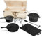 osoltus 7-teiliges Dutch Oven Set in Holzkiste, Gusseisen bereits eingebrannt, mit Kochtopf, Stieltopf, Grillplatte, Pfanne, Deckelheber und Untersetzer