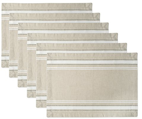 DII - Tops de Mesa de Rayas francesas, 100% algodón., Blanco, Placemat