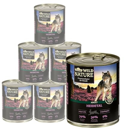 Dehner Wild Nature Heidetal Lot de 6 boîtes de 800 g de Nourriture Humide pour Chiens Adultes, sans céréales et sans Sucre, Agneau, 6 boîtes de 800 g (4,8 kg)