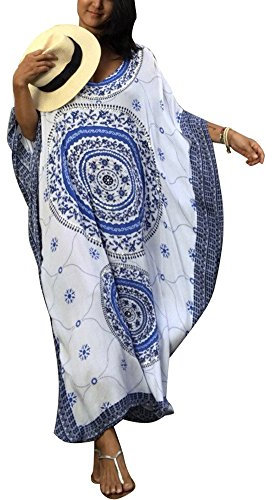 FSMO Damen-Kimono, übergroß, Maxi, Ethno-Print, Bikini-Überwurf, Strand, Kaftan-Kleid Gr. One Size