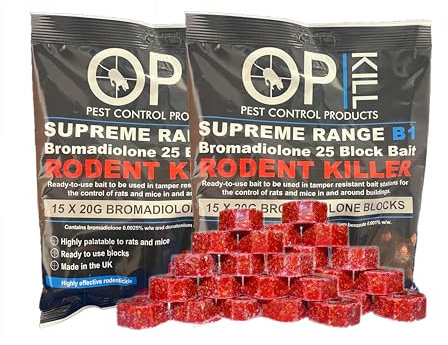 Opkill Rat Poison & Mouse Killer TWIN PACK 600g Strongest Bait Available Weatherproof Fast Acting and Safe For Professional and Domestic use (Professional Choice Blocks 30 x 20g) …