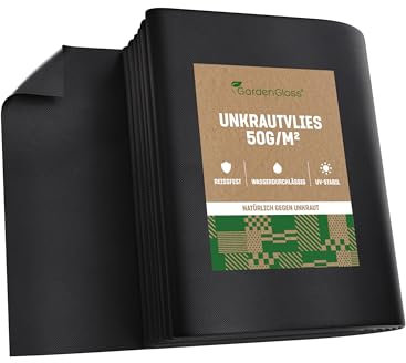 GardenGloss 30m2 Unkrautvlies Gartenvlies gegen Unkraut – Unkrautfolie Wasserdurchlässig – Reißfestes Unkrautflies 50g/m2 – Hohe UV-Stabilisierung (15m x 2m, gefaltet)