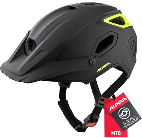 Alpina COMOX - Widerstandsfähiger, Stoßabsorbierender & Anpassbarer Enduro Fahrradhelm Mit kurzem Schild Für Erwachsene, Black-neon matt, 52-57 cm