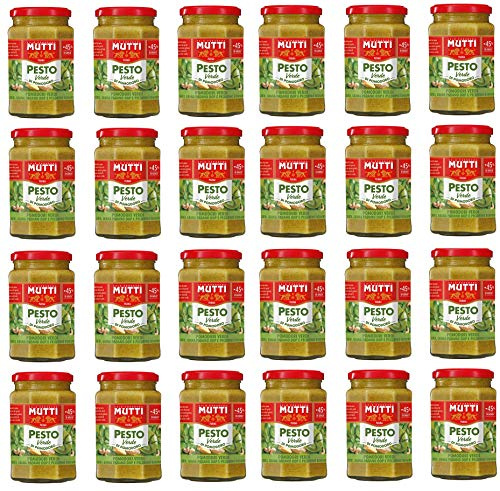 24x Mutti Pesto Verde Pomodori Verdi grön tomatpesto pasta sås 100 % italiensk tomatglas 180 g kryddsåser med cashewnötter, Grana Padano och Pecorino Romano