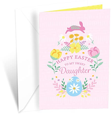 Prime Greetings Daughter Easter Card, Made in America, Eco-Friendly, Thick Card Stock with Premium Envelope 5in x 7.75in, Packaged in Protective Mailer