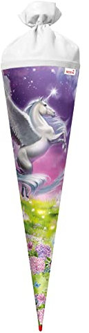 ROTH Schultüte groß Magic Pegasus 70 cm - rund Rot(h)-Spitze Filzverschluss - Zuckertüte Schulanfang